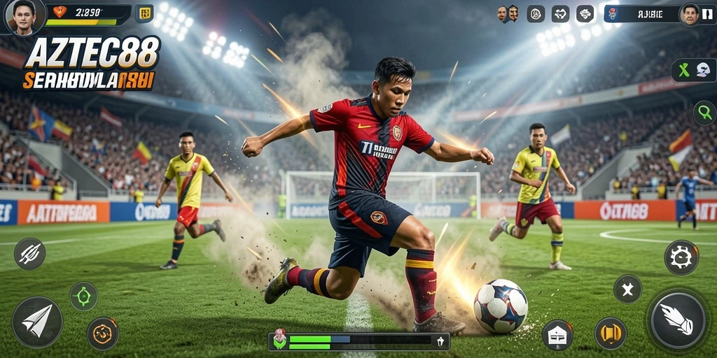 Tampilan menarik dari gameplay <strong>AZTEC88</strong> yang penuh aksi sepak bola.