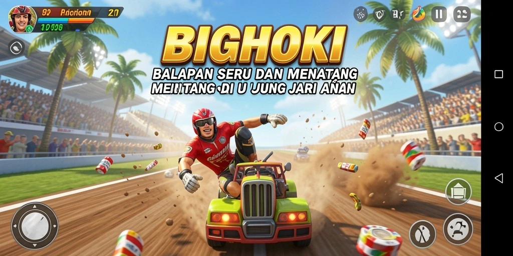 Gameplay seru BIGHOKI dengan balapan melawan pemain lain.