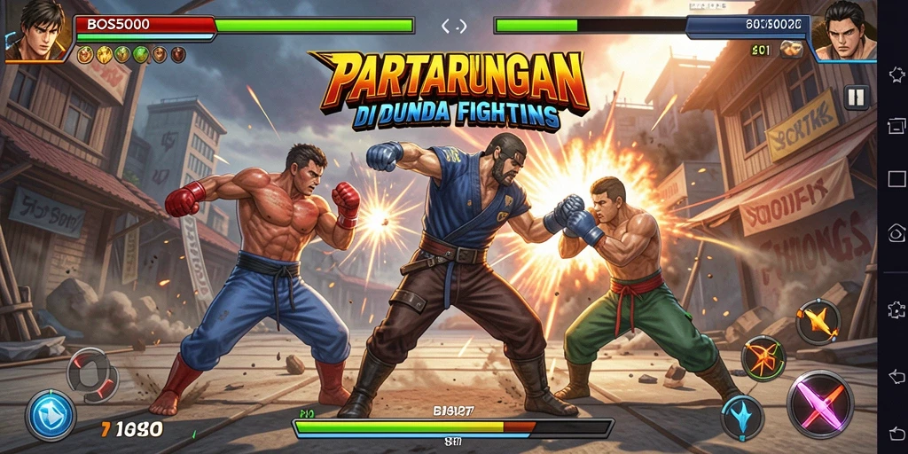 Tampilan seru dari gameplay BOS5000 dengan pertarungan mendebarkan.